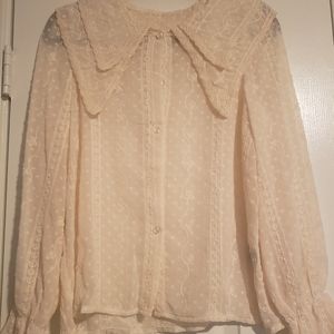 Vintage Cottagecore frill Ivory Blouse Size Small NWOT